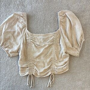 Wild Fable Tan Ruched Crop Blouse with Tie Front